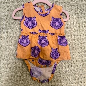 Baby Tiger-Print Dress-Style Bodysuit in Orange and Purple